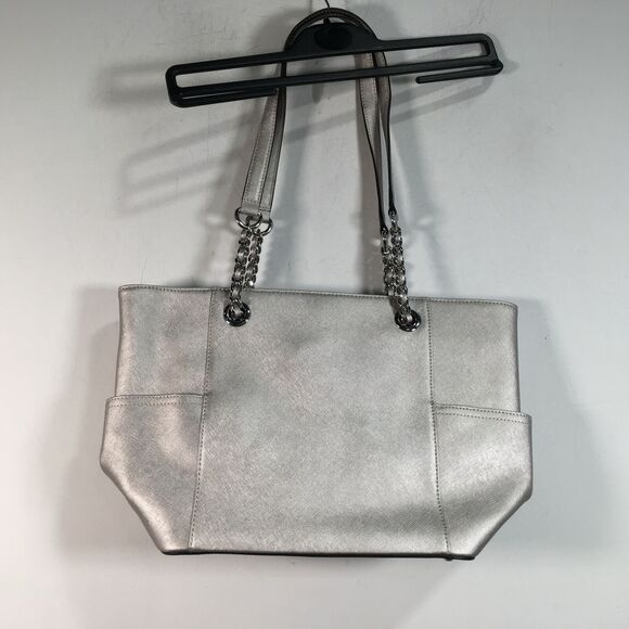 Women's Calvin Klein Chain Saffiano Leather Tote Size 16"L x 4.5"W x 10"H - Silv - Picture 7 of 14